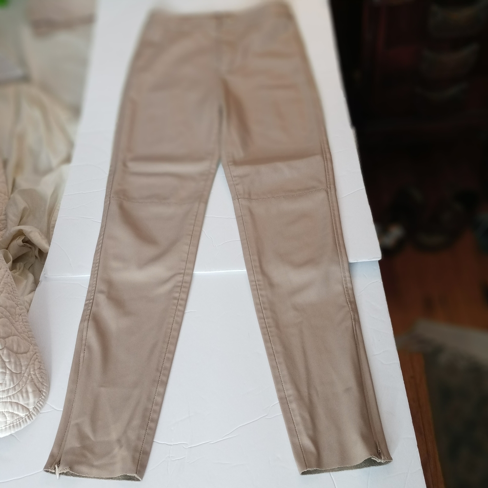 ZARA Faux Leather Skinny pants w/ Ankle Zippers -RN 77302 size XS - Light Camel